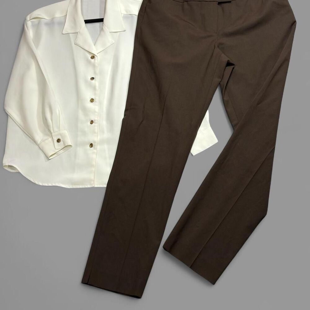 Lafayette-148-plus Women's Irving Silhouette virgin wool Brown Trousers